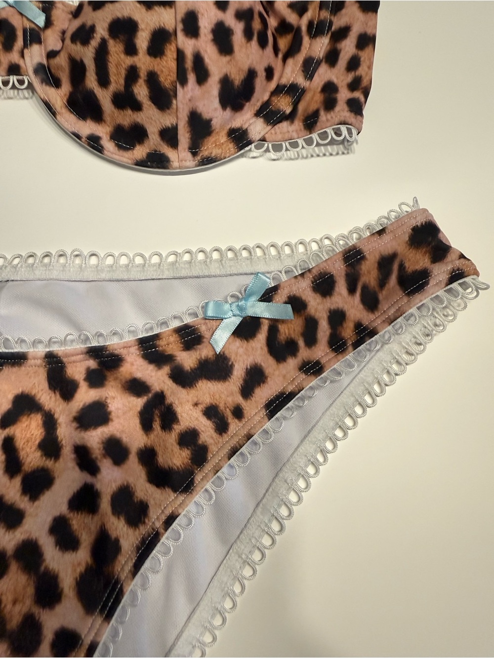 SHEIN Swim Leopard Print Lace Trim Bow Tie Underwire Bikini Set - Large - Picture 7 of 12